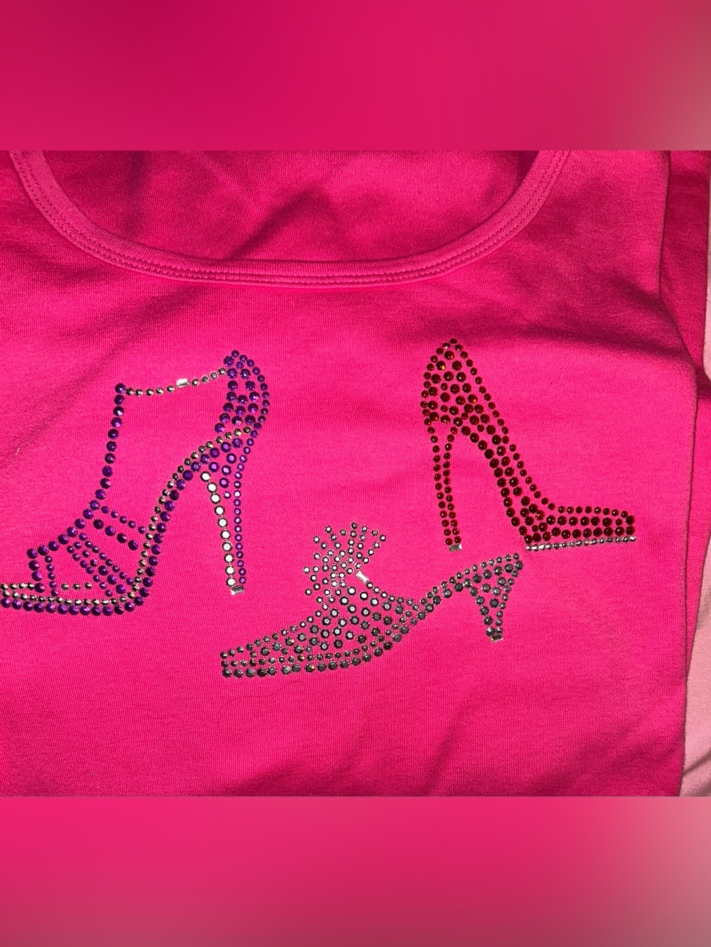 Qracker Factory Women's Hot Pink Jewel-Stoned Shoe Graphic Top